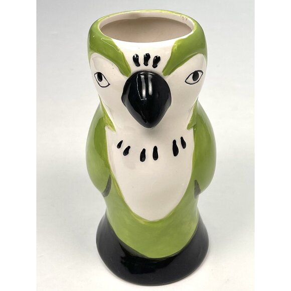 VTG CARNIVAL CRUISE Green Ceramic Parrot Macaw Bird Tiki VASE Planter 6.25" EUC - Picture 1 of 6